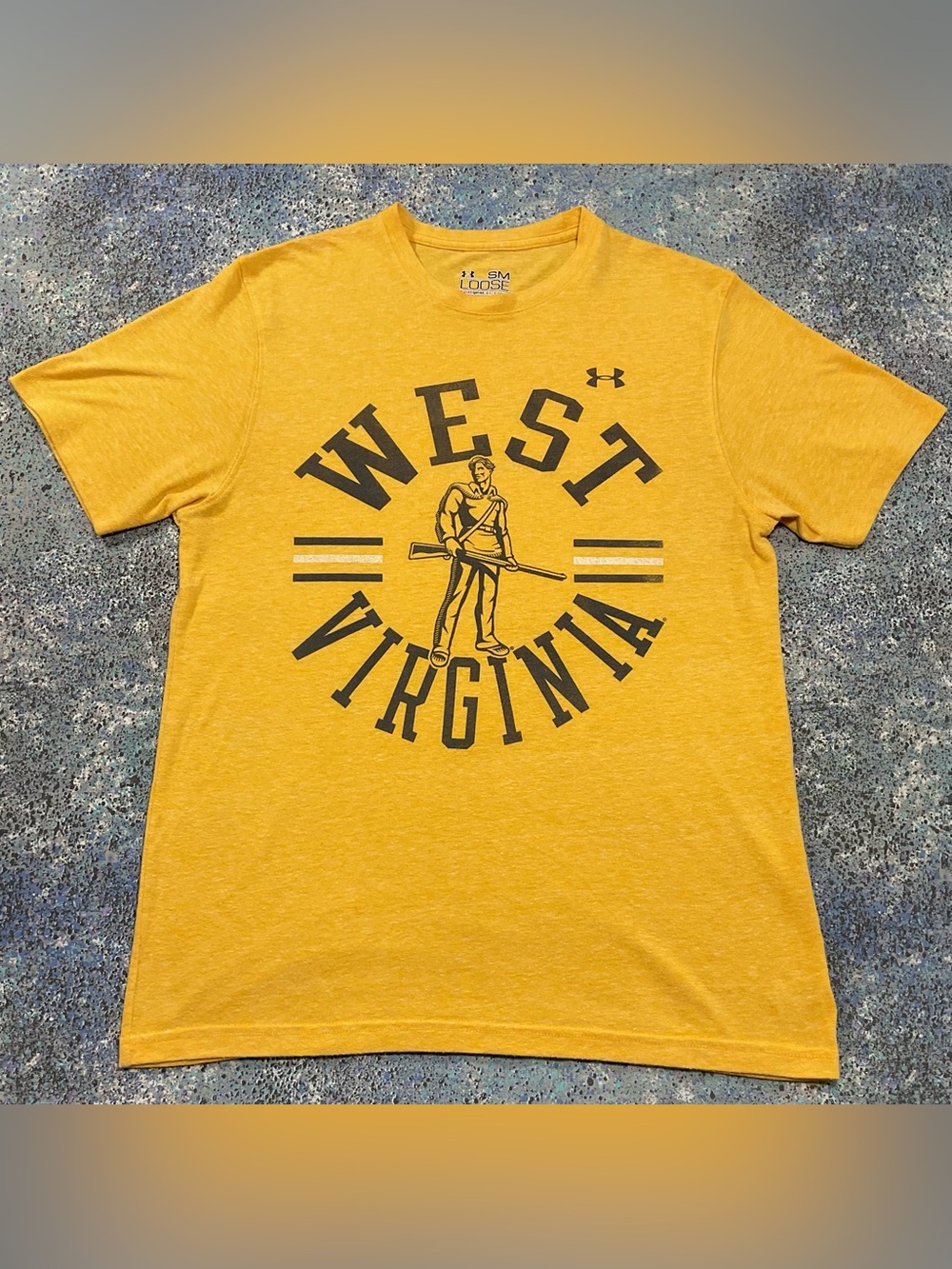 Under Armour West Virginia Yellow Logo T-Shirt. Size Small Loose